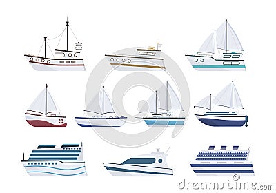 Set sea ship. Vector Illustration